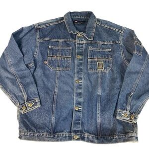 VTG 90s Brooklyn Xpress Blue Denim Trucker Jean Jacket Size XXL
